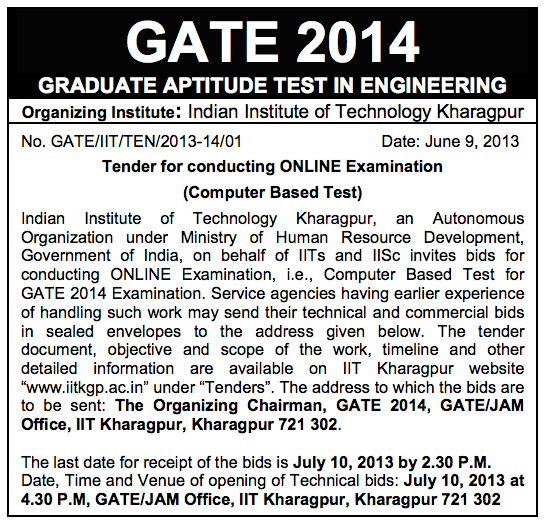 GATE 2014 tender